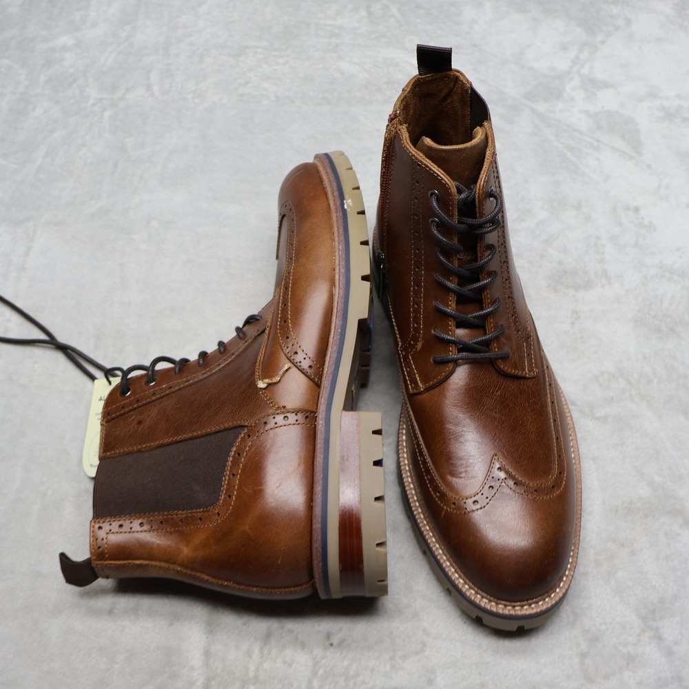 Aldo Men 9 Toney Boot Brown Wingtip Leather Classic Brogue Side Zip Lace-Up NWD